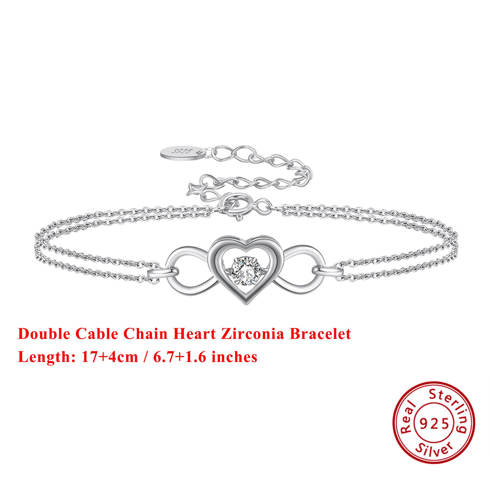 

EFFIE QUEEN Genuine 925 Silver 14k Gold Heart Shaped Zirconia Cable Chain Bracelet Wedding Party Romantic Gift for Women SB135 серебряный