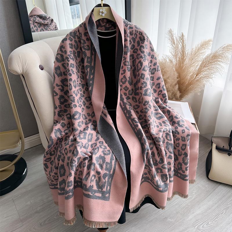 Light Luxury Warm Versatile Shawl Dual-Purpose Cape Korean Version Printed Leopard Print Texture Thickened Scarf Women