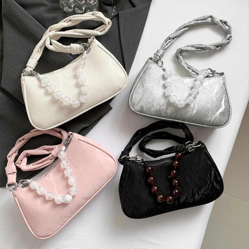 Women Armpit Bag PU Leather Shoulder Bag Elegant Handbag Solid Color Underarm Bag Fashion Shopping Dating Bag for Daily Silver less