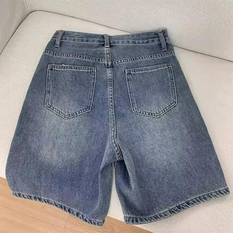 Summer 2025 Retro High-Waisted Denim Shorts - Trendy Slimming Mid-Length Style