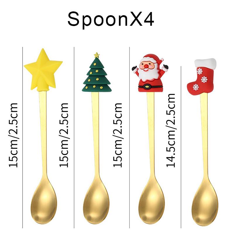 4pcs Christmas Spoon Fork Set Christmas Gifts Santa Xmas Elk Fruit Fork Coffee Spoon Cutlery Set Xmas New Year Tableware Decor