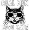 Herren Schwarzes T-Shirt mit Katze und Sonnenbrille Druck Echte Männer lieben Katzen Grafik für Freizeitkleidung