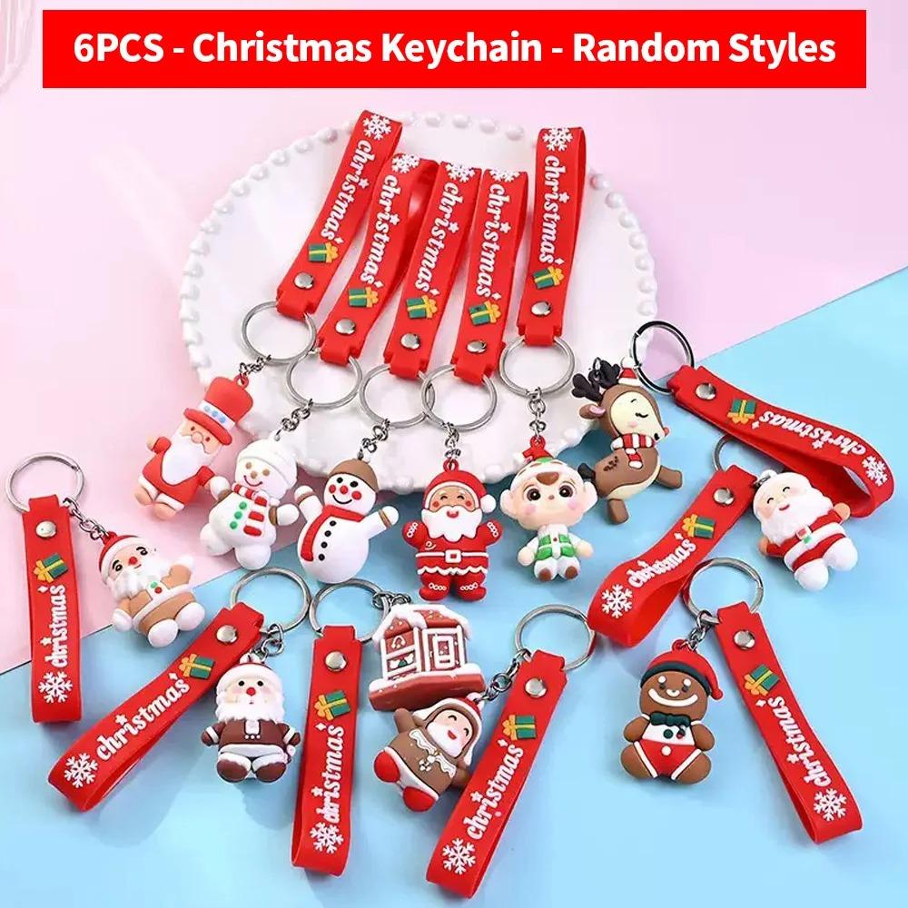 

6PCS Santa Claus Snowman 3D Soft Plastic Doll Keychain Christmas Gift for Kids Bag Pendant