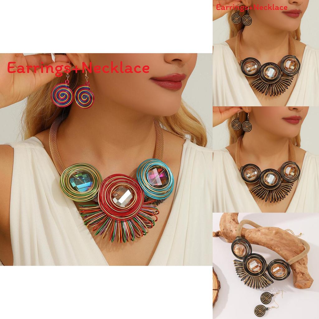 European Style Jewelry Set With Crystal Beads And Aluminum Wire For Women