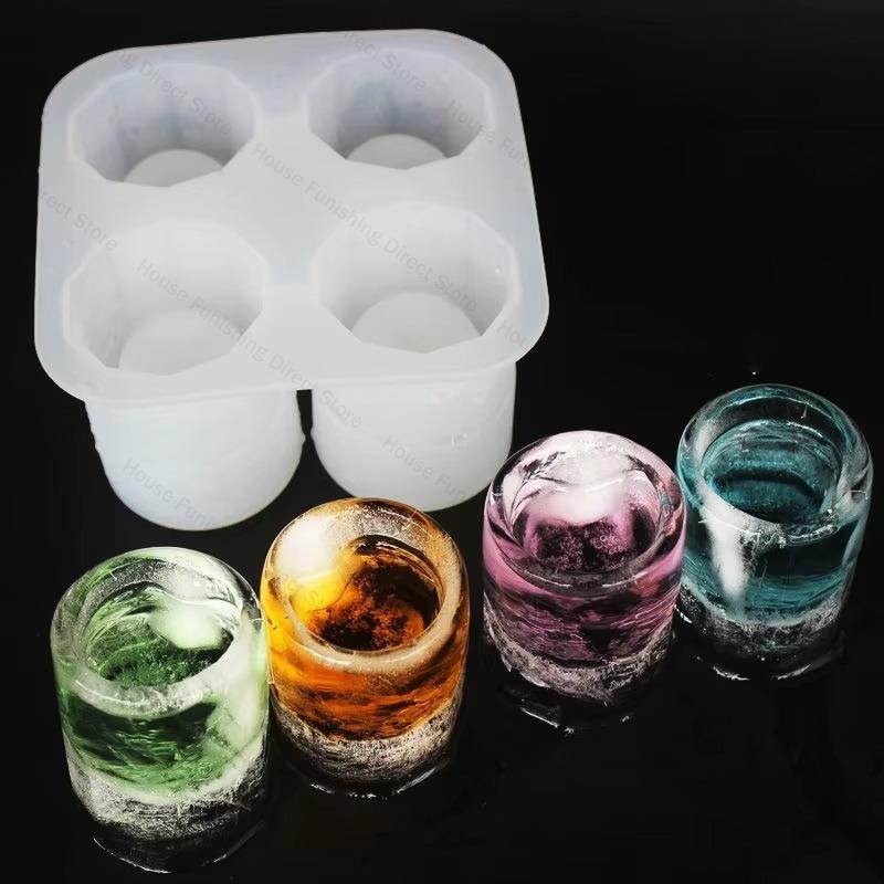 4 Cup Shape Silicone Ice Cube Mold Tray Summer Bar Party DIY Cold Drink Ice Compartment Mold Ice Cup Ice Cube Tray Kitchen Tool