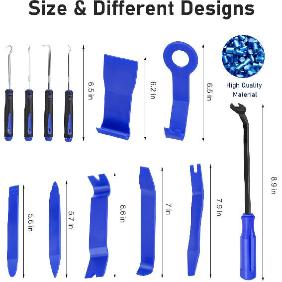 GLK Auto Trim Removal Tool Set, Plastic Pry Tool Kit, Prying Tool, Car Door Panel Clip Revmoal Tool, Fasteners Remover - 12Pcs Blue