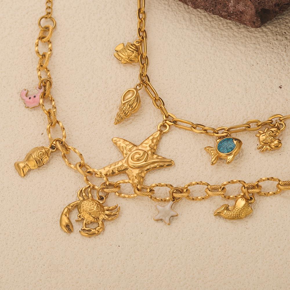 GIOIO Stainless Steel Starfish Seashell Bracelet Gold-Plated Pendant Bracelets For Women Jewelry Waterproof Trendy Jewelry Gift