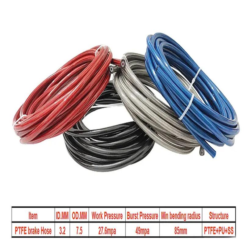 Motorcycle AN3 5m/lot Braided Stainless Steel PTFE Brake Line Hose FLUID HYDRAULIC Hose PTFE Brake Line Gas Oil Fuel Tube Pipe