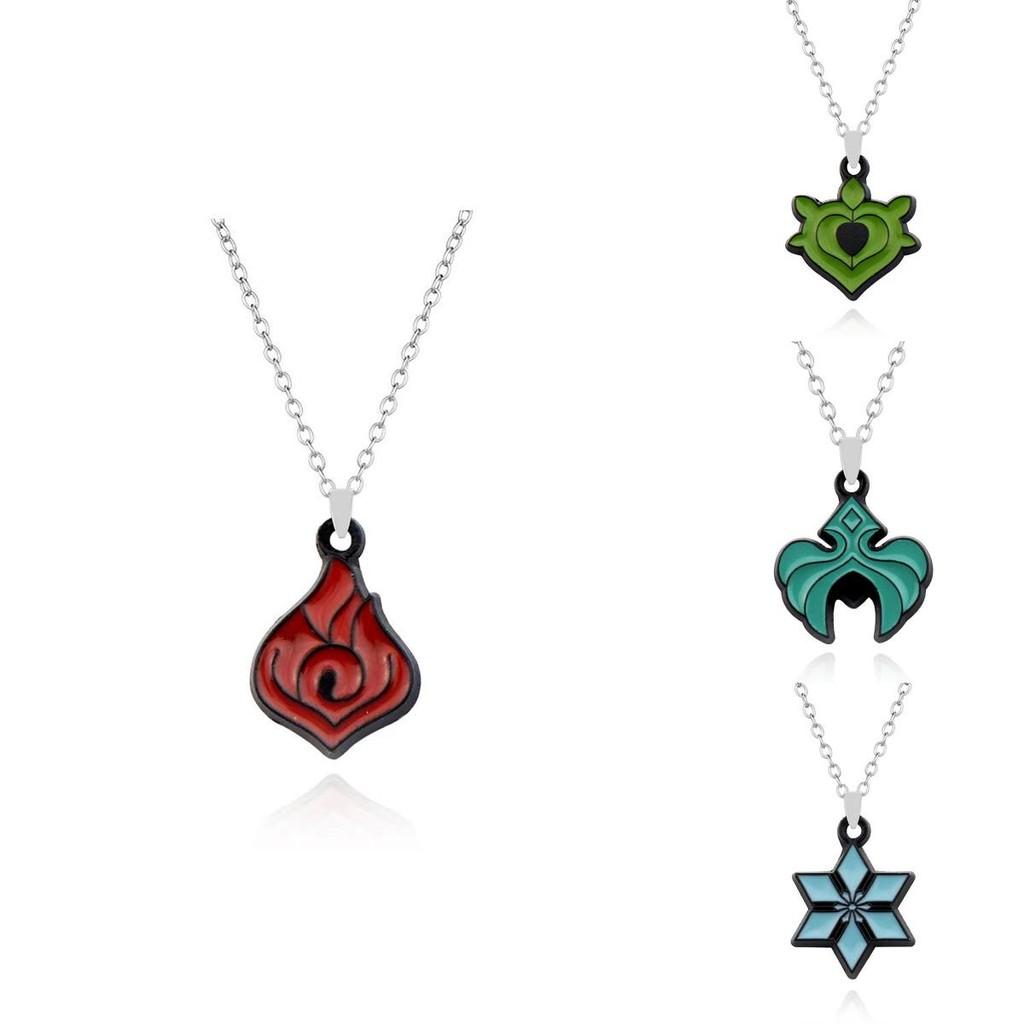 New Genshin Impact Elemental Vision Pendant Necklace Set Stylish Alloy Leaf Design