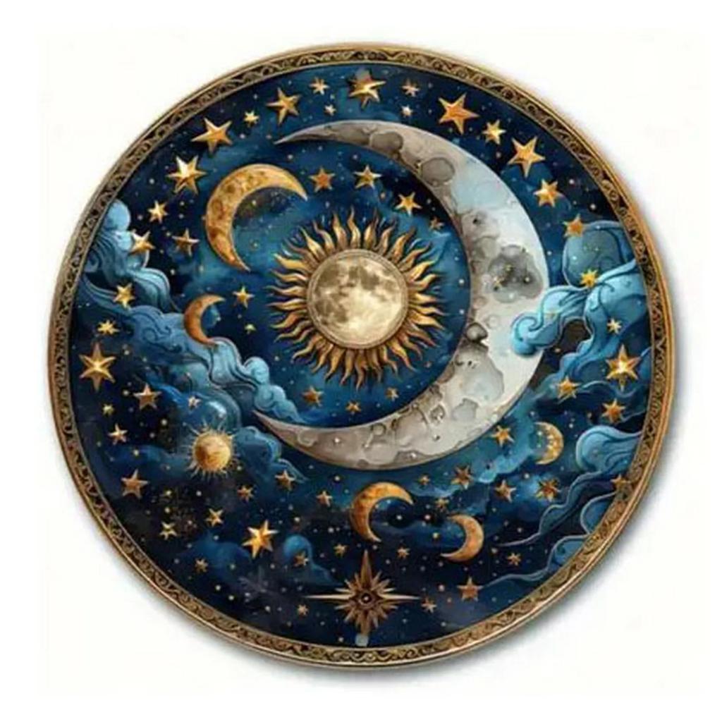 Retro Round Metal Tin Signs Sun And Moon Face Decor Pattern Nostalgic Iron Painting Novelty For Cafe Bar Man Cave Wall Decor