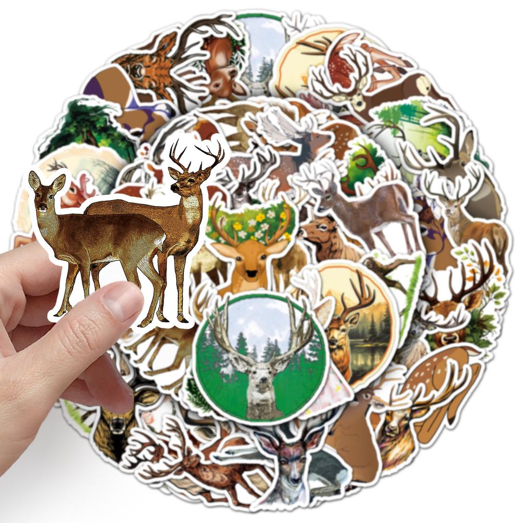 50 Deer Doodle Stickers Personalized Cartoon Animal Decoration Water Cup Computer Mobile Phone Case Suitcase Stickers