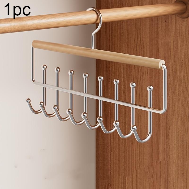 1pc Multifunctional Hat Organizer Wooden Hanger with Hooks Underwear and Vests Balcony Clothes Rack Wardrobe Storage for Home