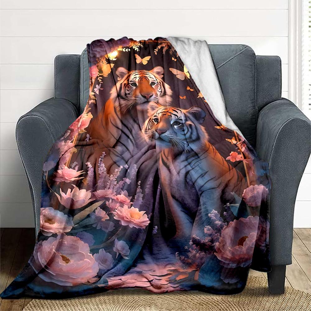 1pc Tiger Family Blanket Lightweight Flannel Blanket Throw Blanket For Sofa, Bed, Travel, Camping yy2509026169 75x90cm