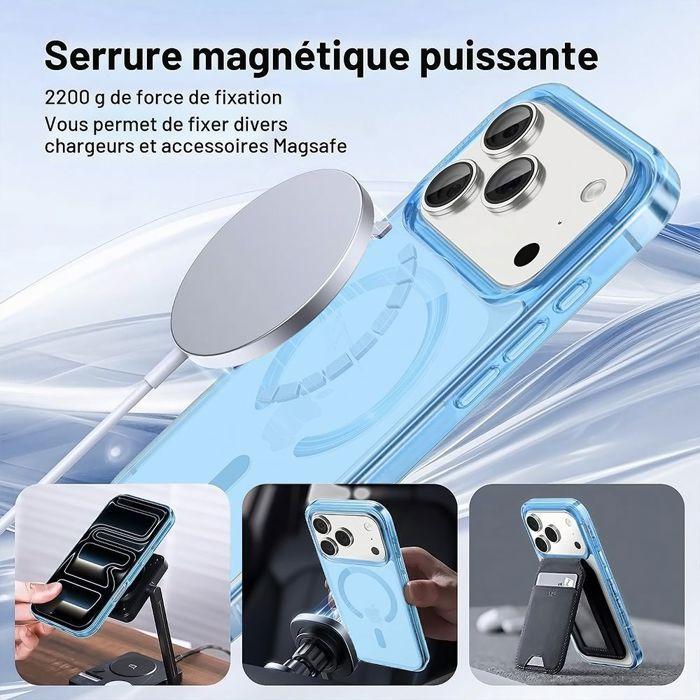 Coque pour iPhone 18 Pro Max, Anti-Rayures Antichoc avec Anneau Magnétique - Bleu Translucide