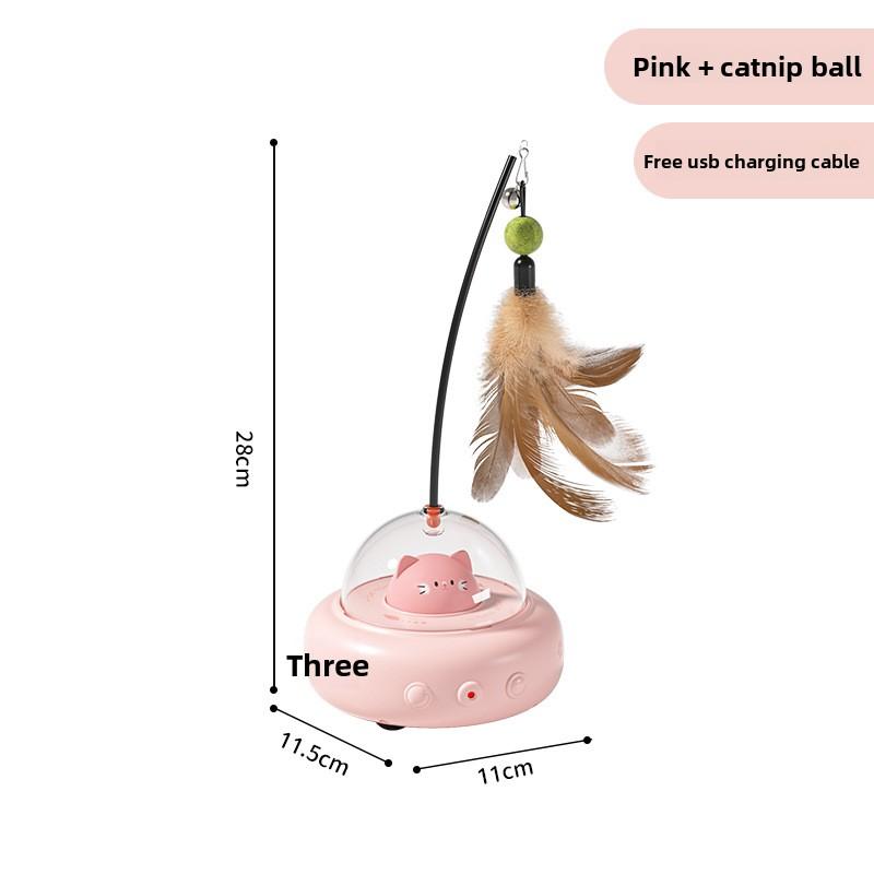 

Smart Electric Cat Teaser Toy UFO Automatic Interactive Cat Toy with Feather & Bell, Motion Sensor Laser Cat Toy for Indoor Cats M рожевий