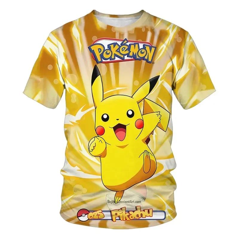 2025 Children's 3D Short-sleeved Cosplay Anime Pikachu T Shirt Fashion Casual T-shirt Pokemon Boys and Girls T-shirt Children's Clothing 7-13