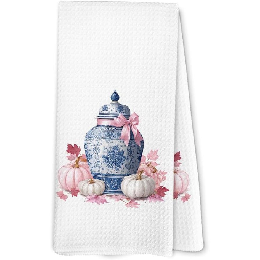 Disco Pumpkin Fall Kitchen Towels, Orange Coquette Bow Pumpkin Dish Towel for Kitchen, Trendy Fall Decor, Thanksgiving Autumn Trendy Halloween Hand