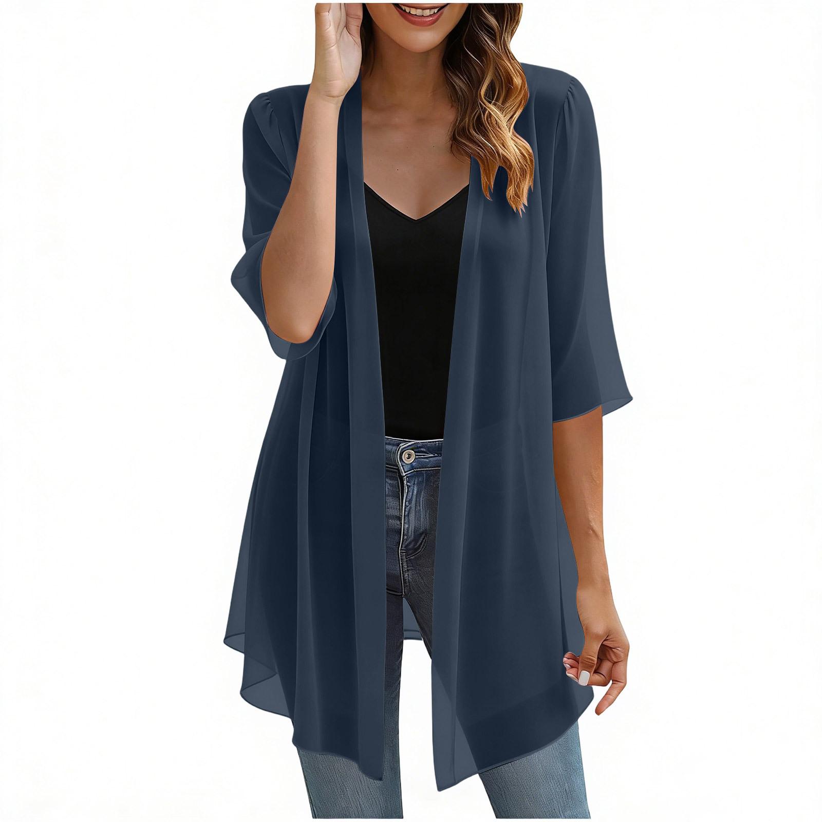 

Women s Chiffon Cardigan Lightweight Open Front Cover Up Sheer Sun Protection Shawl Top Casual Outerwear XL Темно-синій
