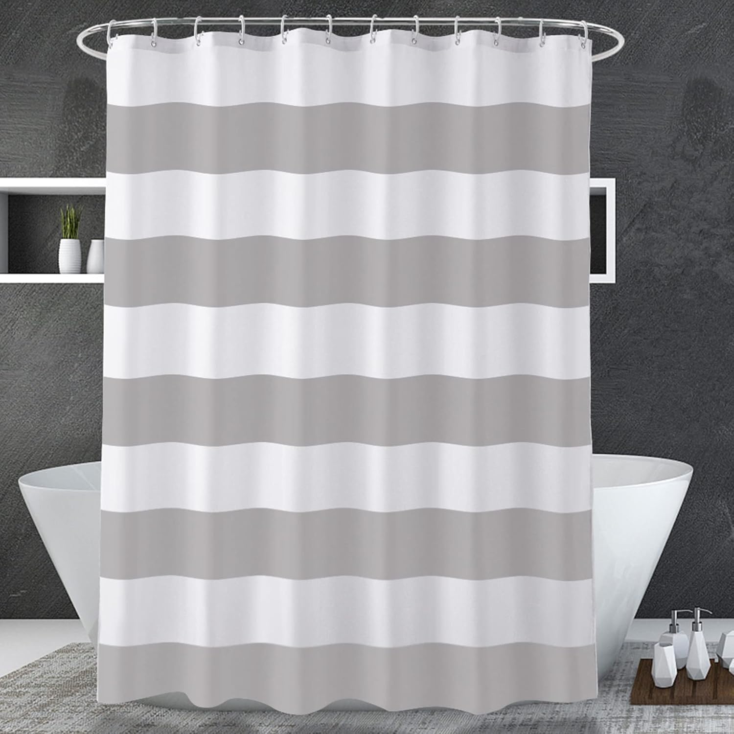 

Amazerbath Сине-белая полосатая шторка для душа, 72 Ш x 72 В, Тканевая, Для ванной комнаты, С 2 утяжелителями W60H190(CM)-1 Pcs