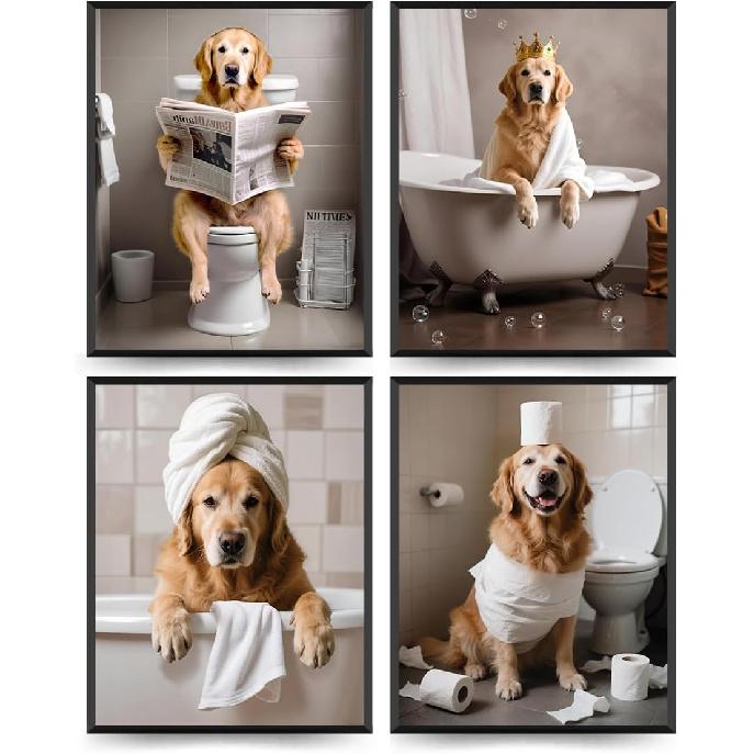 ETVISO Dachshund Bathroom Decor Set of 4, Funny Cute Bathroom Dachshund Dog Wall Art for Home (8x10 Unframed)