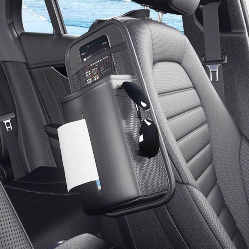 Car Seat Side Multifunctional Storage Bag Leather Tissue Paper Storage Box Auto Interior Glasses Mobile Phone Organize Bag