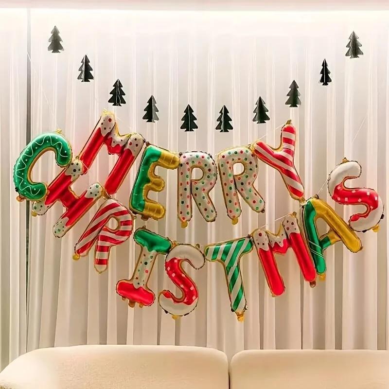 Merry Christmas Balloon Banner For Christmas Party Decorations 16inch Aluminum Foil Balloon Banner Happy New Year Decoration