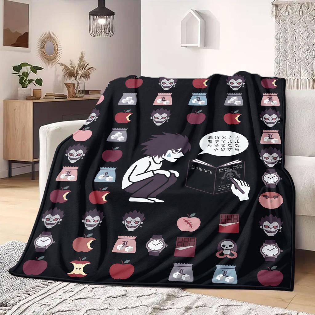 Death Note Chic Print Flannel Blanket, Cartoon Character Decor for Home, Warm Bedding for Beds, Portable Nap Throw_LIAN