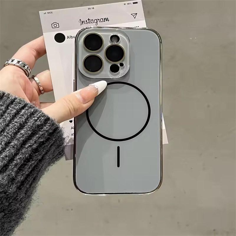 

Роскошный AG Nano закаленное стекло для Magsafe чехол для iPhone 16 15 14 Plus 13 12 Pro Max беспроводная зарядка матовая жесткая задняя крышка iPhone 12 серый