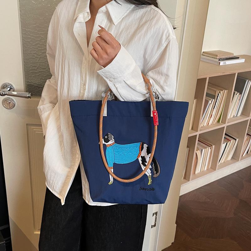 Spring Japanese Embroidered Eco-friendly Women's Shoulder Bag - Trendy, Large Capacity, Lightweight Tote