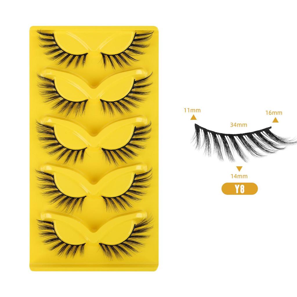 Five-Pair Set of Thick, Curly, 3D Fox-Eye Cat-Eye False Eyelashes