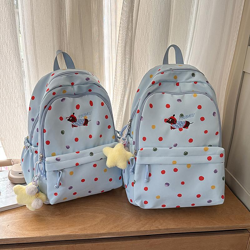 Puppy Dot Print Backpack Junior High School Student Lightweight Schoolbag Girls Large Capacity Backpack
