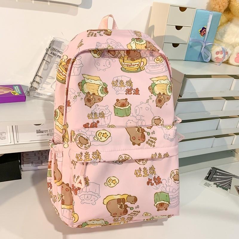 Cute Cartoon Backpack For Middle School High School And College Students Large Capacity Stylish Nylon Bag розовый