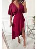 2026 European & American Casual V-Neck Irregular Evening Dress for Women