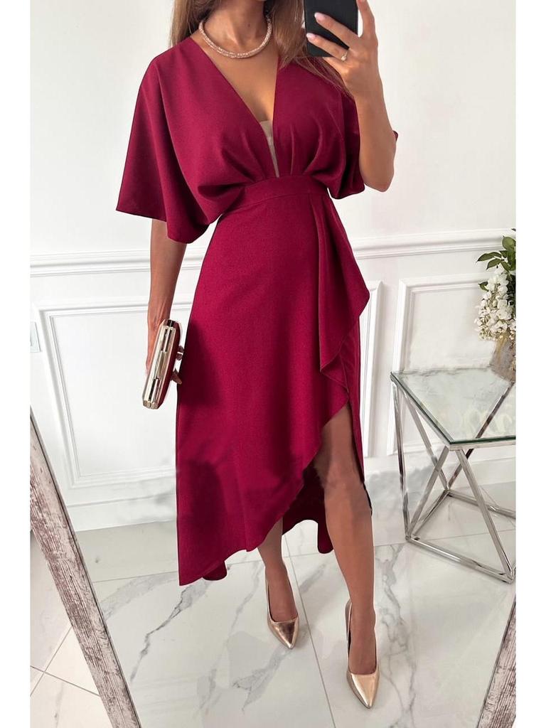 2026 European & American Casual V-Neck Irregular Evening Dress for Women