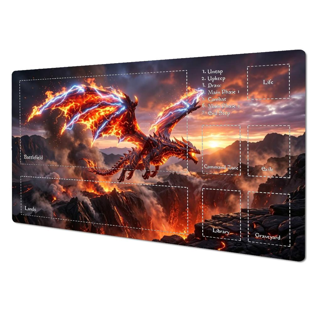 Epic Hellfire Lava Dragon Volcanic Mountain Storm Art TCG Playmat 35X60CM MTG Duel Mat Non-Slip Stitched Large Desktop Mat