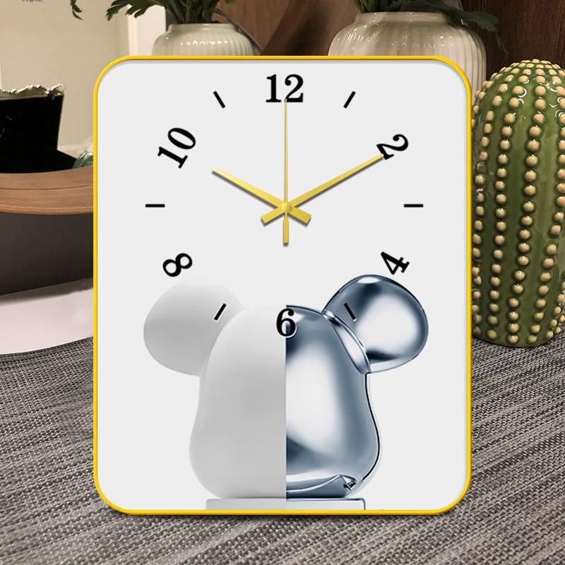 Modern Minimalist Table Clock Bedroom Desk Decor Silent Sweep Movement Wooden Frame Dual-Sided Analog Timepiece
