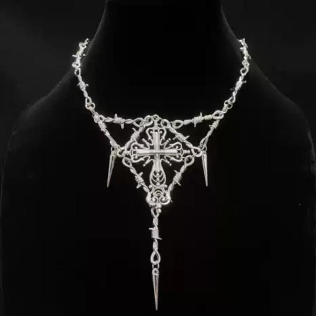Y2k Gothic Cross Pendant Necklace for Women Men Jewelry Punk Barbed Wire Thorns Necklace Jewelry Accessory