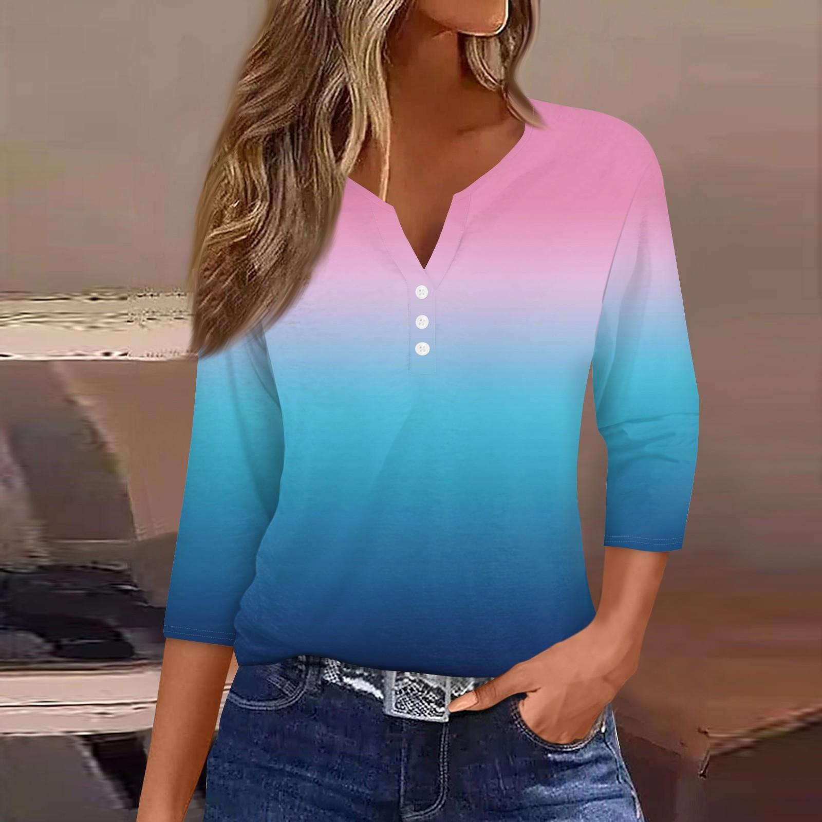 

Жен. Футболка Футболка С принтом Пуговицы Рукав 3/4Ежедневно Выходные Мода Классический Топ с v-образным вырезом Обычный XXL