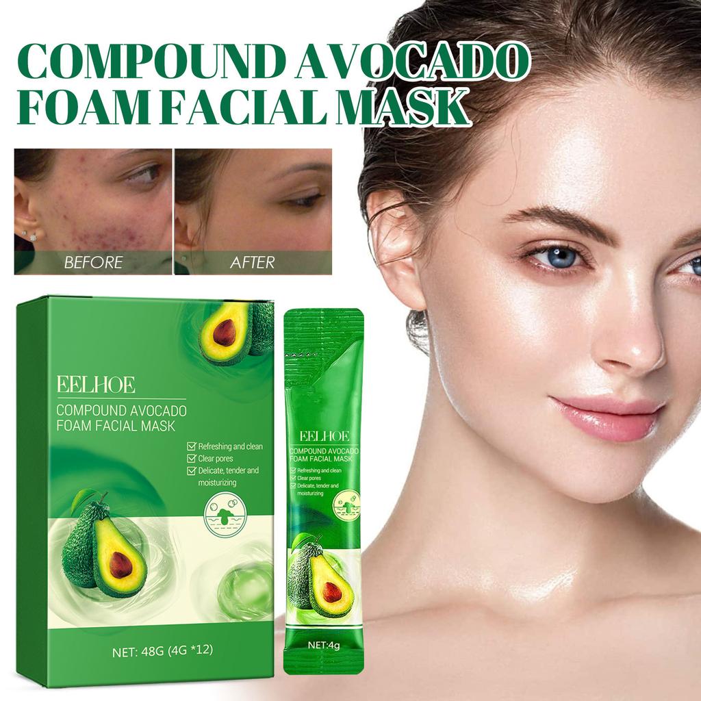 EELHOE  Avocado Foam Mask Oil Control Deep Cleansing Pore Tightening Brightening Foam Mask