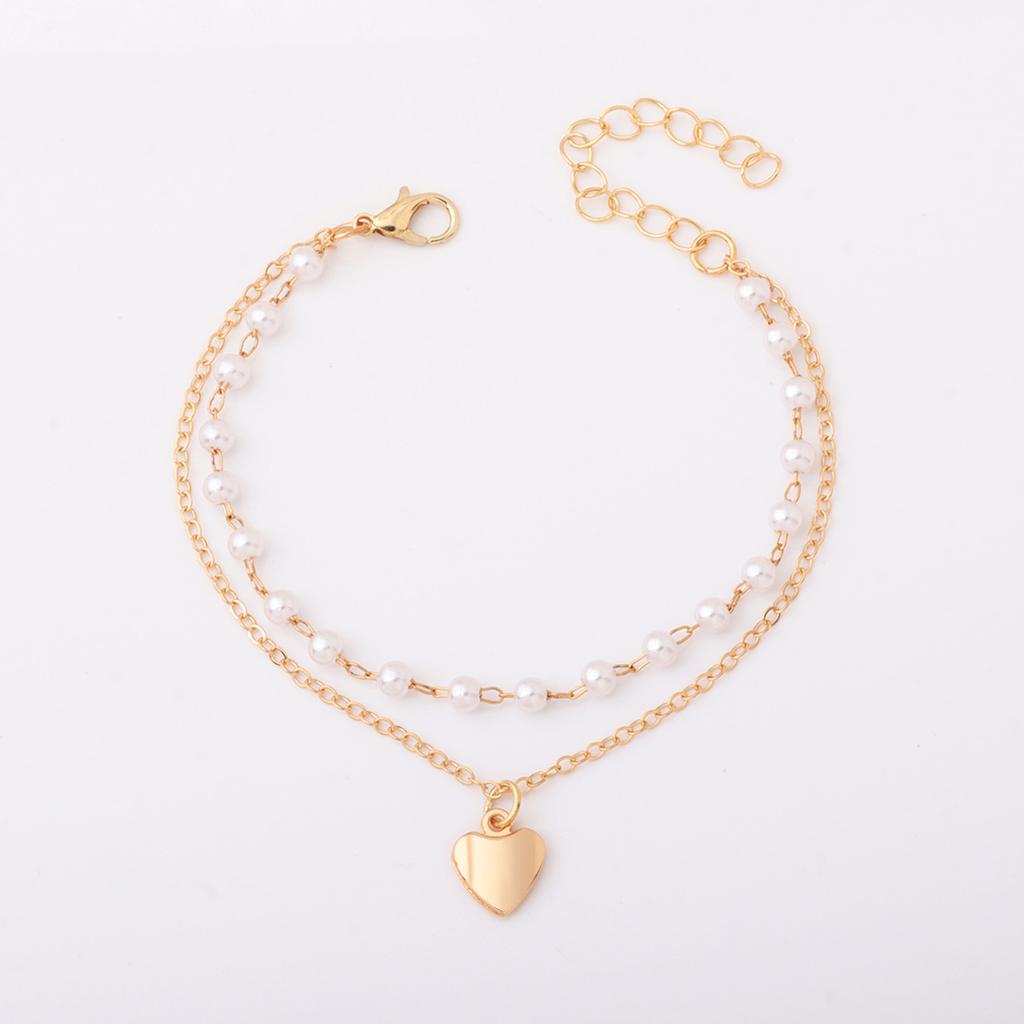 Stylish simple chain beaded multi-layer pearl bracelet pearl pendant Internet celebrity retro double bracelet jewelry