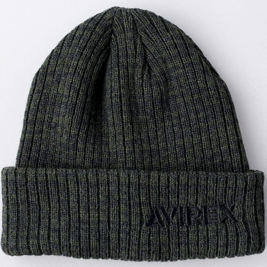 Avirex Military Tag Ribbed Knit Cap with Logo Watch Unisex Solid Needle Green Mix Custom-Made Patch, Cap, Men's Beanie, Color,