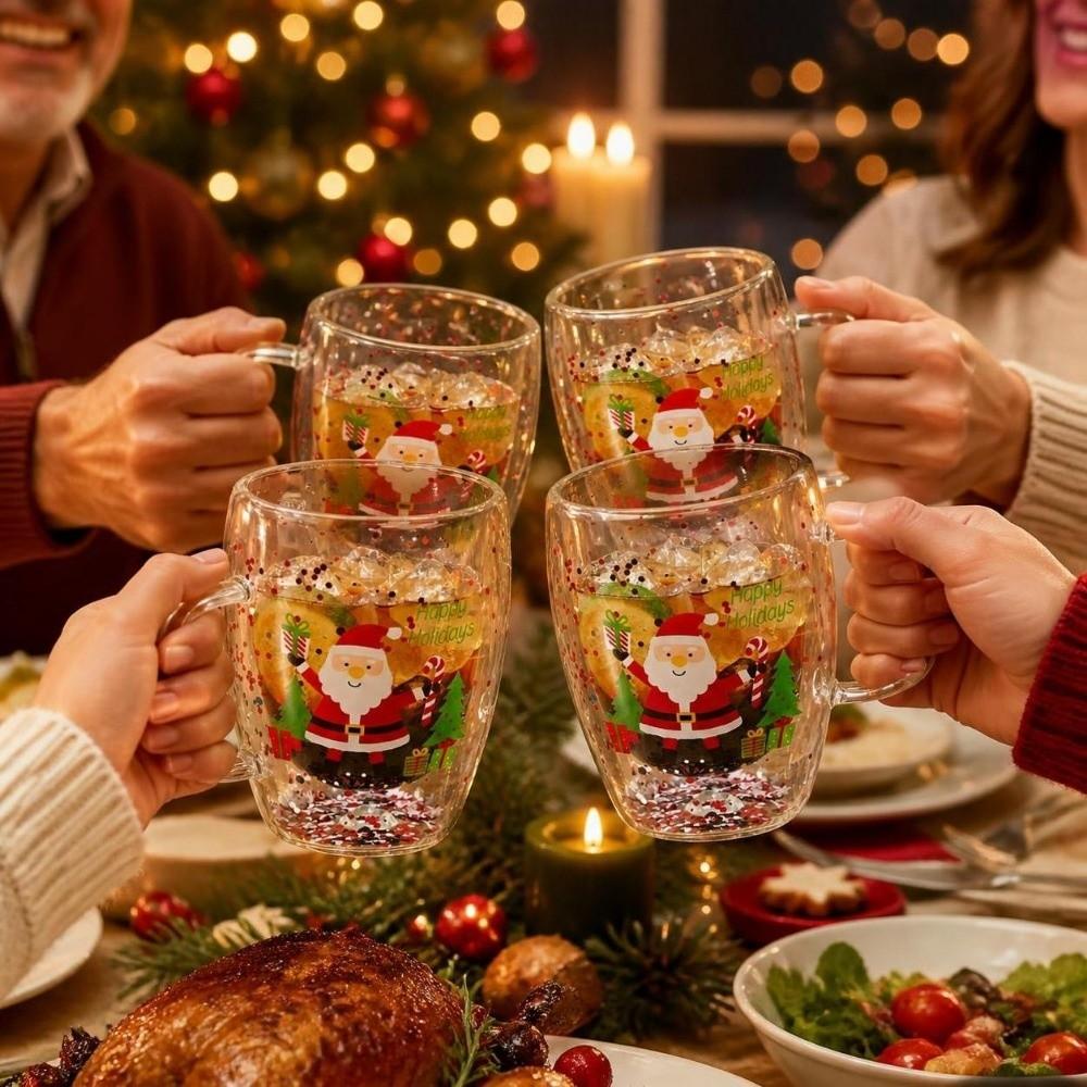 Deer Christmas Wine Glass Snowman Santa Clear Glass Christmas Art Cup  Coffee Enthusiasts