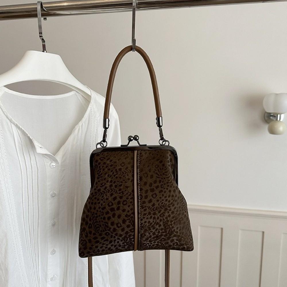 Large Capacity Kiss Lock Shoulder Bag Leopard Print Vintage Handbag Crossbody Bag  Shopping