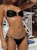 Yeni düz renk bağcıklı bikini seksi yırtmaçlı set mayo kadın bikini mayosu