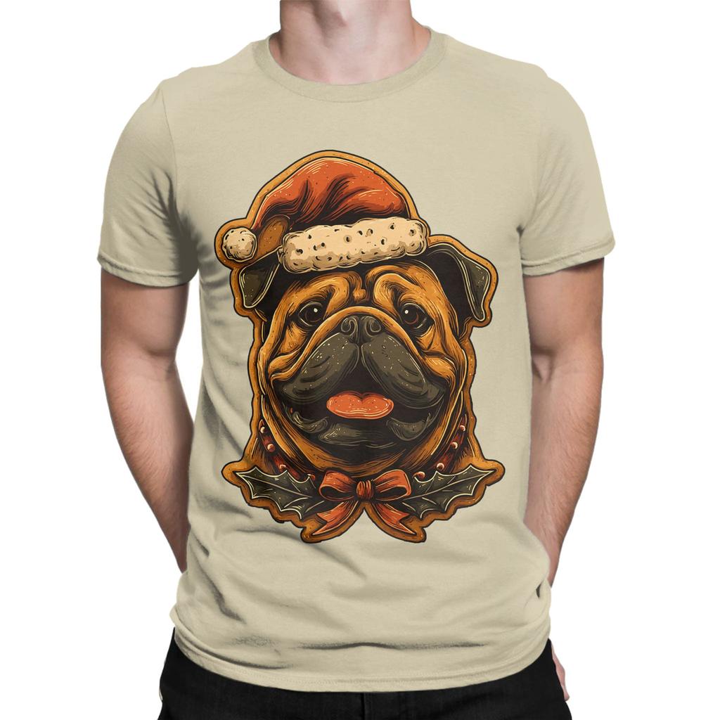 Streetwear T Shirt Summer Christmas British Bulldog with Santa Hat T-Shirts  Cotton Tshirt for Male Short Sleeve Top Tees