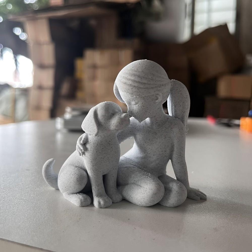 3D Printed Girl And Dog Statues Cute Canine Statues Crafts Nordic-Style Ornaments  Home Decoration