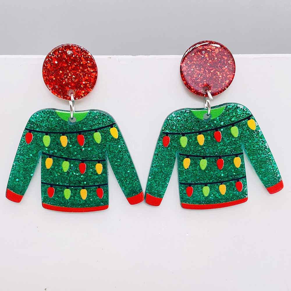 Christmas Acrylic Earrings: Red Sweater, Fairy Lights, Penguin & Santa Claus Dangles