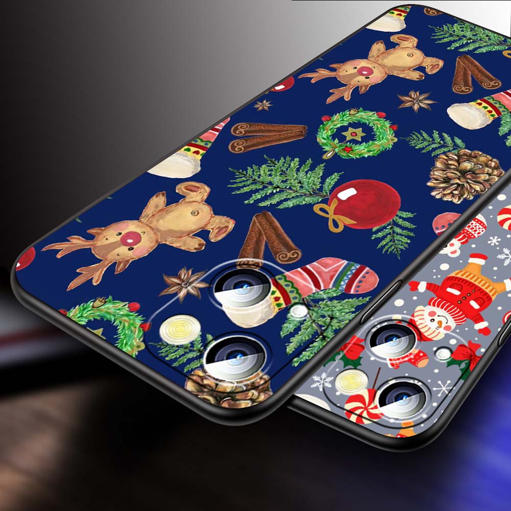 Weihnachts-Cartoon-Muster Handyhülle für Apple iPhone 17 16 16E 15 14 13 12 11 Pro Max Plus Schwarzes Weiches Silikon