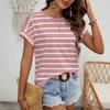Women's Summer Simple and Fashionable Striped T-shirt, Loose Round-neck Top, Short Sleeves