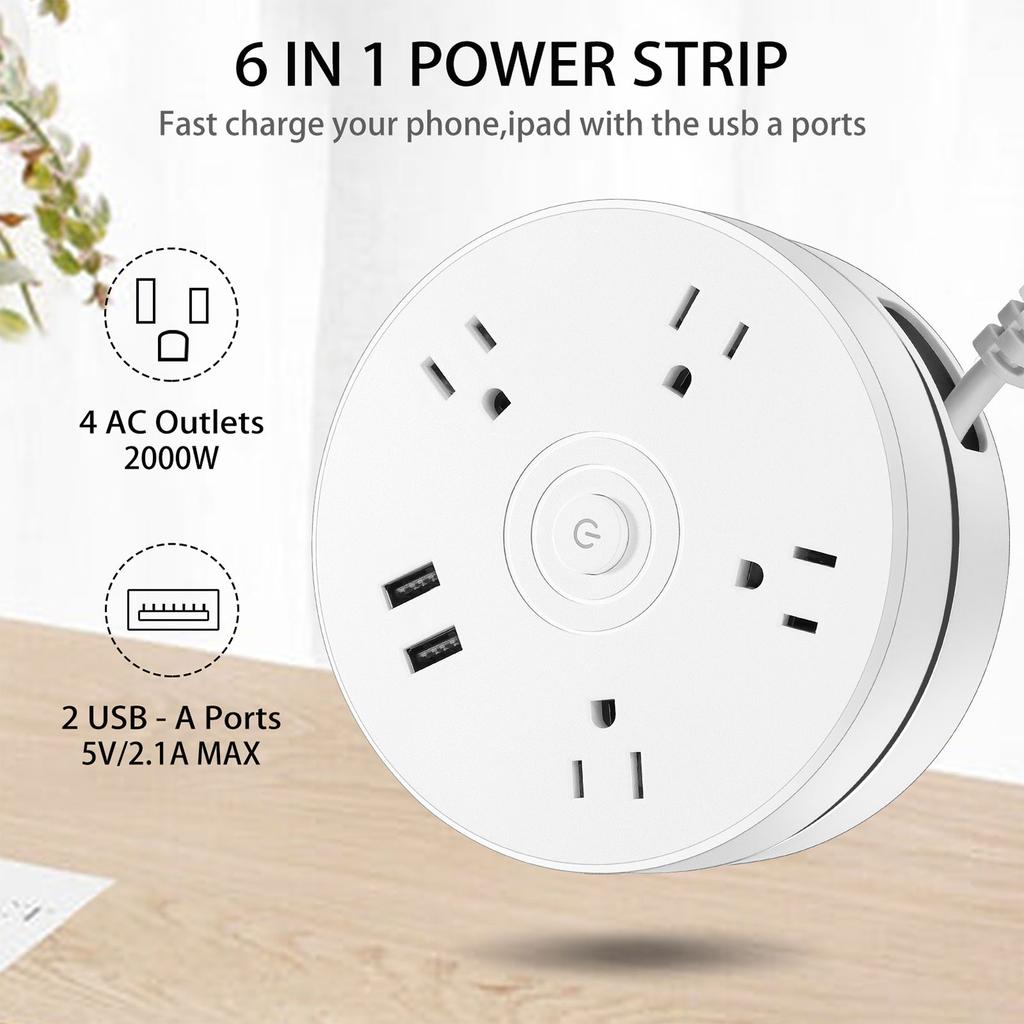 Surge Protector Power Strip with 4 Outlets & 2x USB Ports for Tablet Smartphones